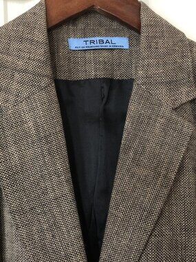 Black And Muted Gold Patterned Linen Jacket